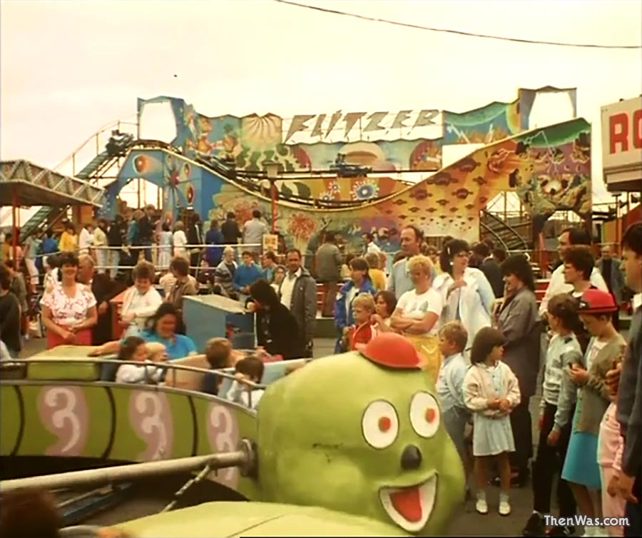 The Flitzer and Caterpillar at Barry Island Fun Fair circa 1986 - Still from Bloody New Year.